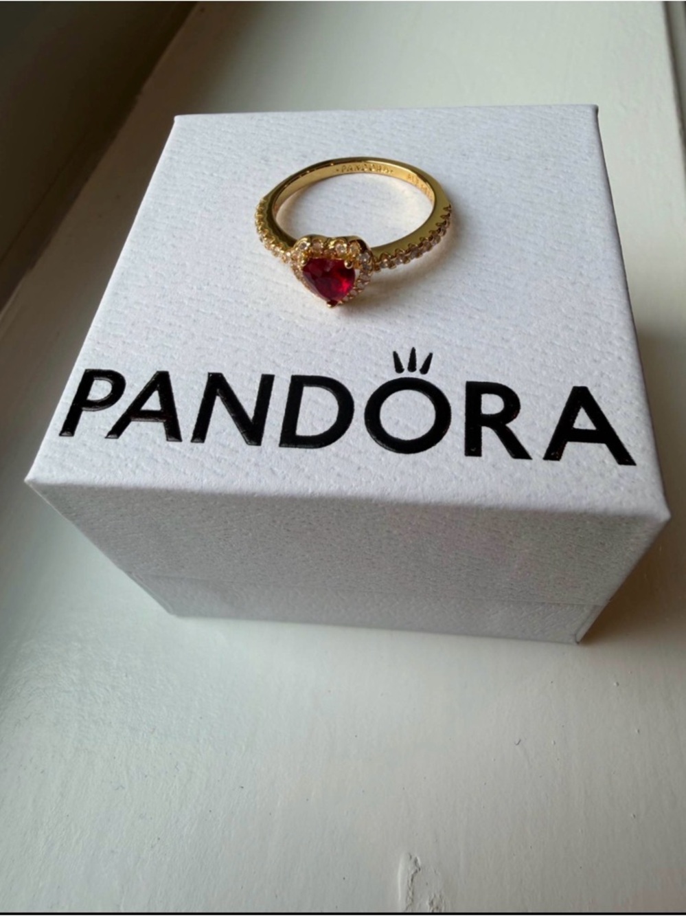 Pandora Gold Ring with Red Heart Stone - Picture 2 of 3